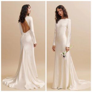 Reformation ADWEN white ivory silk maxi wedding dress gown long sleeve 4 w/ tags